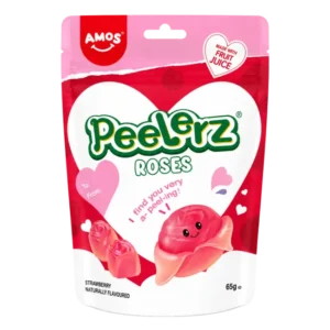AMOS Peelerz Roses Strawberry 65g peelable gummy candy