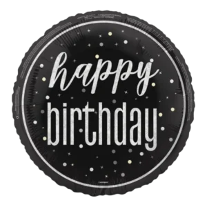 Black/Silver Glitz Happy Birthday - 18 inch Balloon