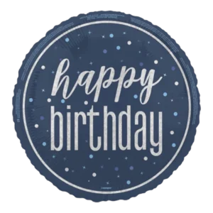 Blue/Silver Glitz Happy Birthday - 18 inch Balloon