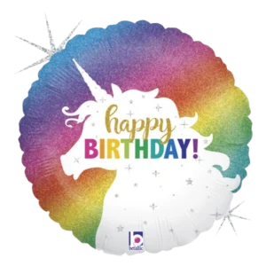 Colourful Glitter Unicorn Happy Birthday - 18 inch Balloon