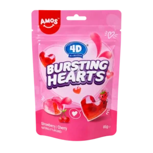 AMOS 4D Bursting Hearts Strawberry and Cherry 65g sweets