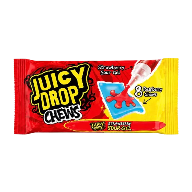 Juicy Drop Chews Raspberry 67g with strawberry sour gel