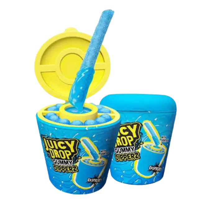 Juicy Drop Gummy Dipperz Raspberry 96g blue tub
