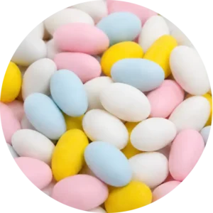 Pastel Sugared Almond Sweets in pink yellow and white