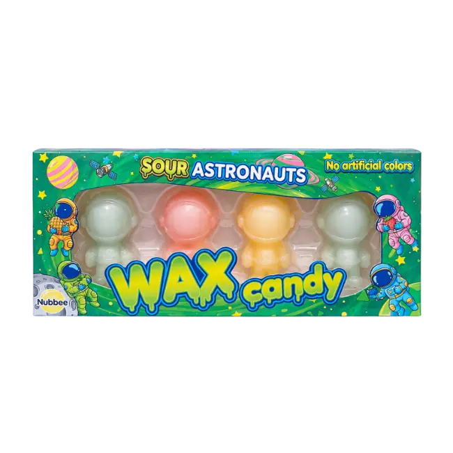 Nubbee Sour Astronauts Wax Candy 24g with four astronaut-shaped wax sweets
