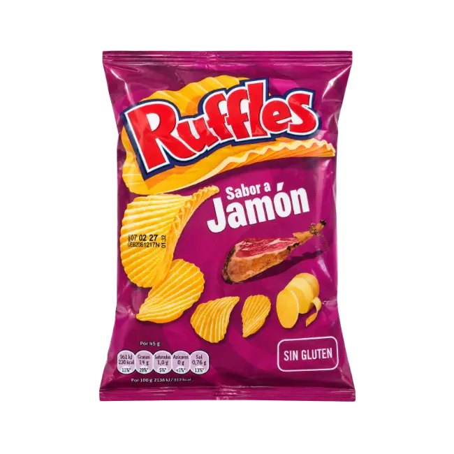 Ruffles Ham Crisps 45g bag with Jamón ham flavour