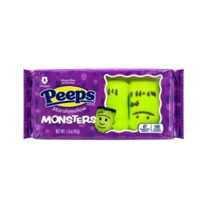Peeps Marshmallow Monsters 42g pack with three green Halloween marshmallow monsters