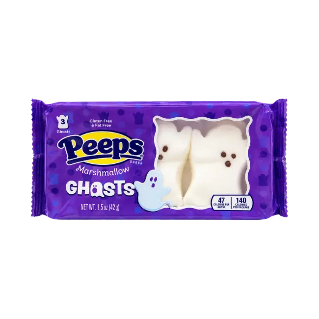 Peeps Marshmallow Monsters 42g pack with three green Halloween marshmallow monsters