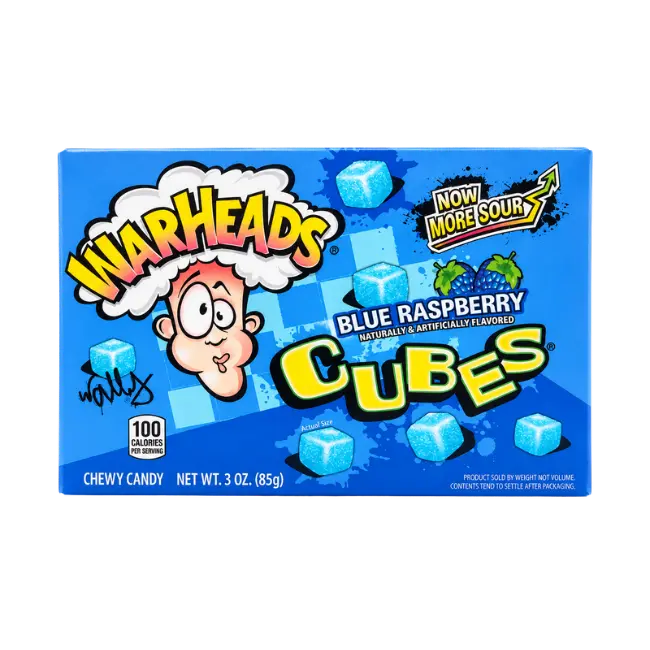 Warheads Blue Raspberry Cubes 85g box of sour chewy sweets