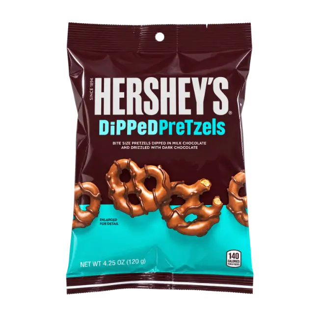 Hershey’s Dipped Pretzels milk chocolate covered pretzels with dark chocolate drizzle, 120g bag