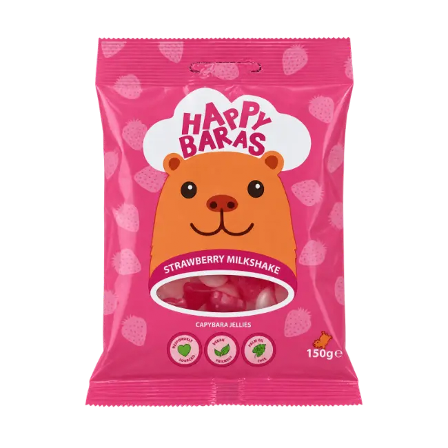 Happy Baras Strawberry Milkshake Capybara Jellies 150g pink bag