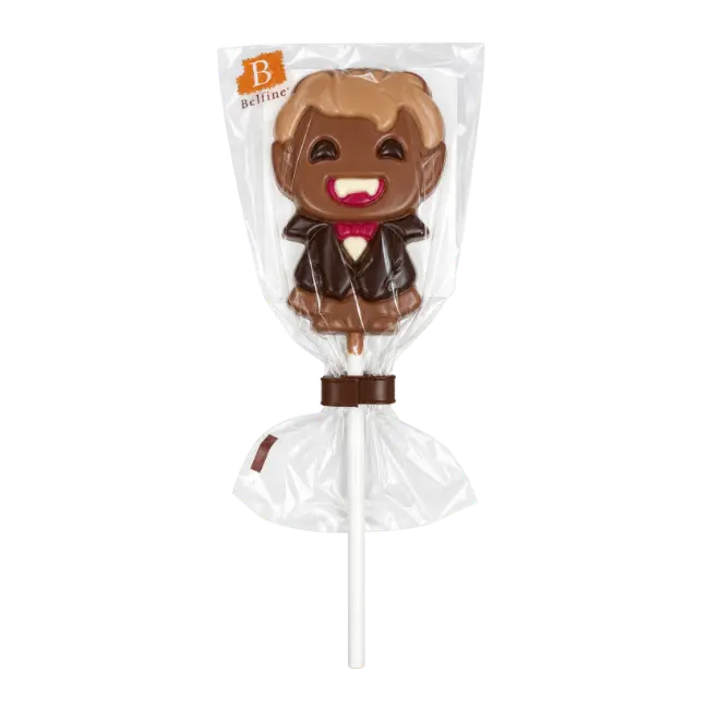 Belfine Vampire Viggo chocolate lollipop 25g with coloured confectionery decoration