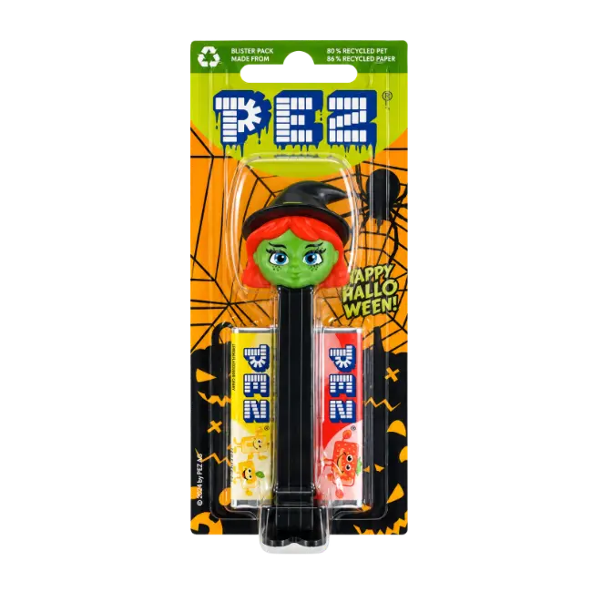 PEZ Halloween Witch Candy Dispenser with two fruit flavour PEZ refills 17g
