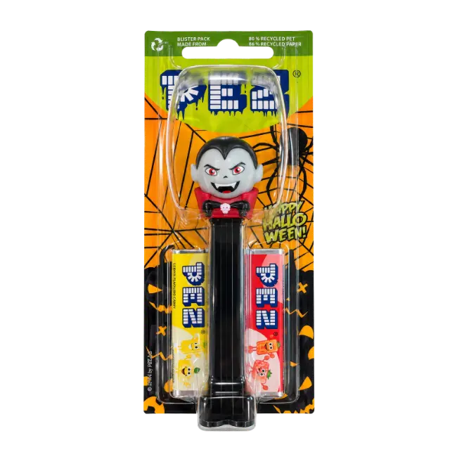 PEZ Halloween Vampire candy dispenser with two fruit flavour PEZ refill packs