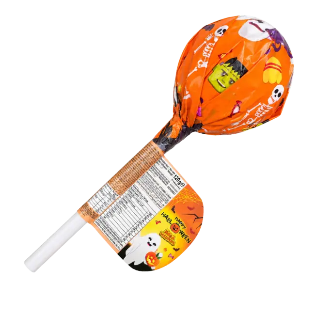 Relkon Halloween Mega Lollipops 120g with 15 strawberry, blueberry and orange flavour lollipops