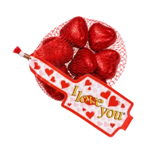 I Love You Milk Chocolate Hearts with Milky Cream Filling 70g in red heart gift net