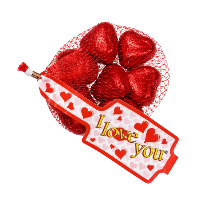 I Love You Milk Chocolate Hearts with Milky Cream Filling 70g in red heart gift net
