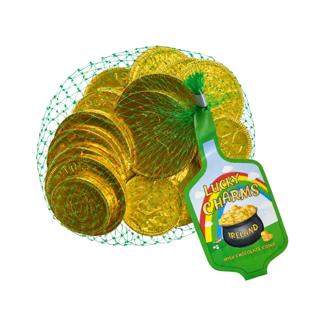 Lucky Charms Irish Milk Chocolate Coins 75g in green net bag