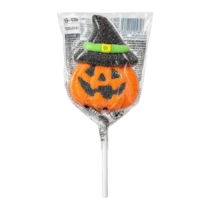 Relkon Halloween Pumpkin Marshmallow Lollipop 45g with witch hat design