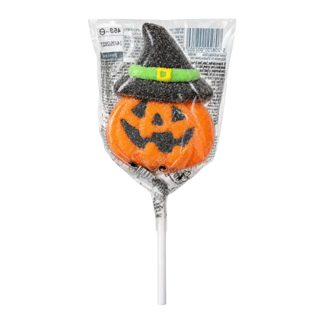 Relkon Halloween Pumpkin Marshmallow Lollipop 45g with witch hat design