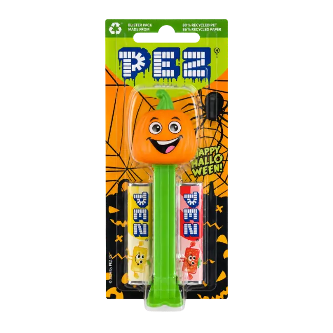 PEZ Halloween Pumpkin Candy Dispenser with two fruit flavour PEZ refills 17g