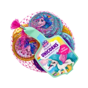 Steenland Magical Unicorns Milk Chocolate Coins with Stickers 45g in colourful net bag